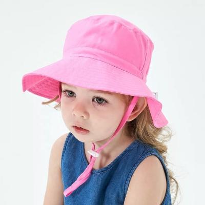 China Customized High Quality 100% Wide Brim Polyester Baby Image RTS Sun Hat Adjustable Summer Sunshade Bucket Hat Kids UV Protection Cap for sale