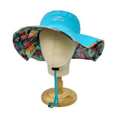 China Reversible Fashionable Multi Color Portable Polyester Image Beach Bonnie Hat Outdoor Hat With Wider Brim And String For Summer for sale