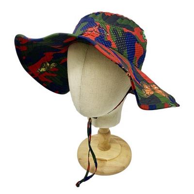 China Wholesale Custom Logo Picture Foldable UV Protection Sun Hat With Bilateral Reversible Wide Brim Bucket Hat Beach Hat And String for sale