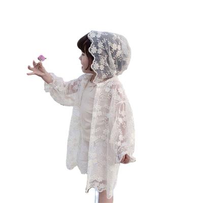 China New Lace Cardigan Kids Summer Girls Jacket Princess Coat Girls Mosquito Sun Protective Outerwear Coat Long Hooded Toddler Girls for sale