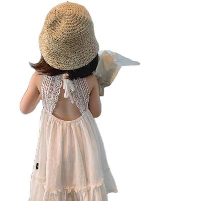 China Summer seaside vacation style girls summer seaside vacation style baby girl western style suspender backless white skirt children's dress for sale