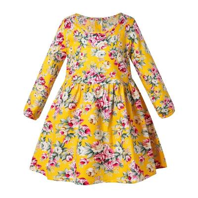 China Cute Girl's Cute Cotton Sheath Long Sleeve Exclusive Floral Printed Princess Dress For Border for sale