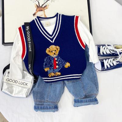 China 2021 Spring New Spring Kids Breathable Bear Baby Toddler Girls Toddler Sweater Vest Boys Sweater Main Costume for sale