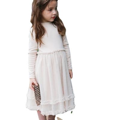 China 2021 Cute Breathable Spring Sleeve Princess Stitching British Style Autumn Casual Dress Girl Soft Kids Long Lace Up Princess Dress for sale