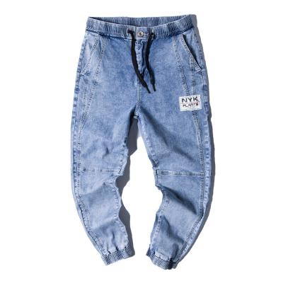 China Dropshipping Comfortable Comfy Comfortable Knitting Two Color Denim Tie Feet Loose Jeans For Men for sale