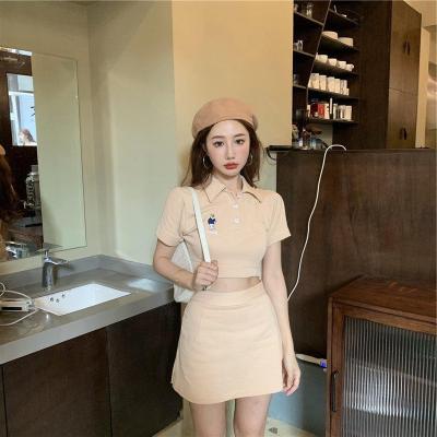 China T-shirt sheath waist sexy elegant women's skirt suit new EasyGarment 2021 fashion summer polo shorts top suit sexy women's two-piece dress for sale