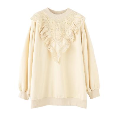 China Lace lace up 2021 autumn and winter style thin stitching style Korean round neck lace GOLD all-matching fashionable sweater for sale