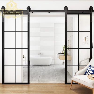 China Decoration Manufacture Modern Design Professional Decorative Wrought Iron Glass Sliding Barn Doors For Bathroom for sale