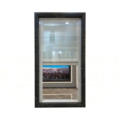 China Hot Selling Aluminum Magnetic Screen Single Hung Window With Shutter And Low-e Tempered Glass for sale