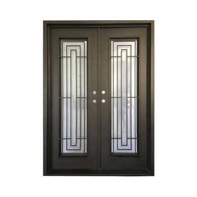 China Customized Color Anti-theft UV Protect Wrought Iron Soundproof Entry Front Main Door With Low-E Glass for sale