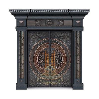 China Anti-theft Royal Luxury Royal Design Exterior Entrance Metal Egyptian Revial ​​Style Egyptian Stainless Steel Double Security Doors With Crown for sale