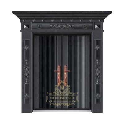 China Cheap Luxury Royal Entrance Metal Exterior Design Top Quality Price Double Steel Front Doors Security Anti-theft With Crown for sale