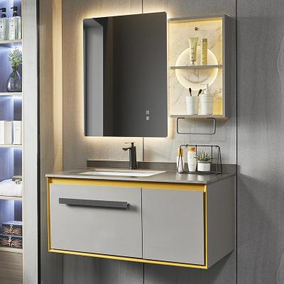 China Modern Natural Slate Stones Mirrored Luxury Bathroom Vanity Cabinets Modern Vanity Cabinet for sale