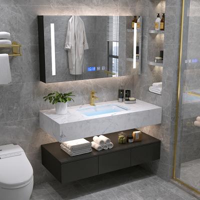 China Customized Chinese Modern Cabinet Vanity Bathroom For Hotel Basin Cabinets Pull Slate Stone for sale