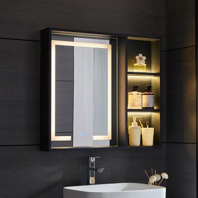 China Wall Mounted Pro Bright LED Modern Bathroom Lighted Mirror Medicine Cabinet With Mirrored Touch Sensor Storage Cabinet for sale