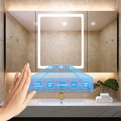 China Eclectic Pro IR LED Vanity Kitchen Medicine Mirror Cabinet Hand Field Bathroom Led Mirror Smart Cabinet for sale