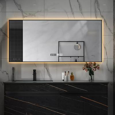 China Light Luxury Style Magnifying Edge Gold Color Aluminum Alloy View LED Bathroom Mirror Led Backlit Iullminated Sensor Mirror for sale