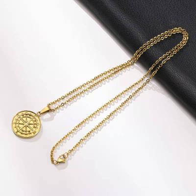 China Best Graduation Gift 14K 18K Gold Stainless Steel Jewelry Coin Compass North Star Pendant Necklace TRENDY For Men for sale