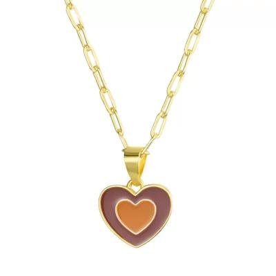 China New Design Trendy 18k Necklace Stainless Steel Gold Plated Enamel Heart Necklace For Women for sale