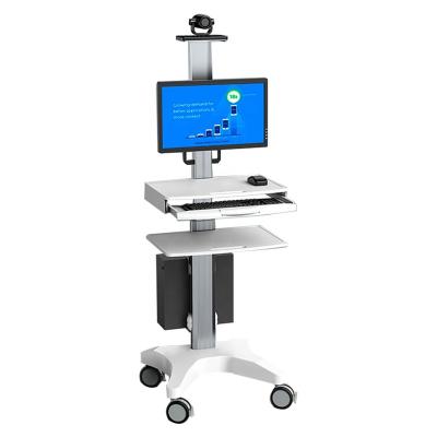 China Likaymo Height Adjustable Hospital Mobile Workstation with Monitor Mount Keyboard Tray Medical Trolley Cart for Clinic Office Dental Classroom for sale