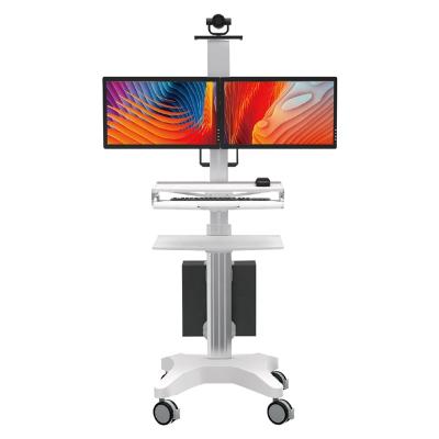 China Modern Medical Workstation With Dual Monitor Mounts Hospital Mobile Nurse Trolley Cart For Clinic School Dental Home Office for sale