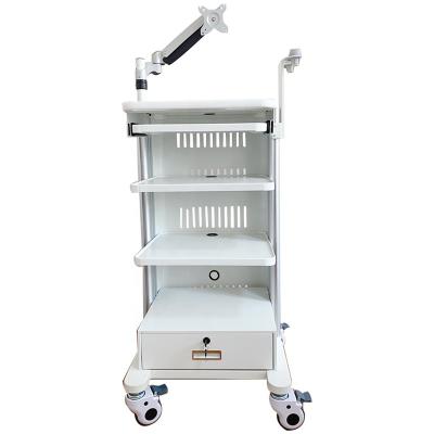 China Hospital Modern ABS Plastic Trolley With Oral Monitor Mount 2 Scanner Stands 4 Layers Storage Platform Medical Trolley For Dental for sale