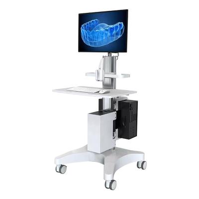 China Height Adjustable Medical Trolley Mobile Hospital Workstation Trolley with Dental Clinic Scanner Holder Monitor Mount Oral Storage Cabinet for sale