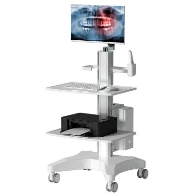 China Wholesale Price Hospital Contemporary Furniture Medical Trolley with Oral Scanner Computer Laptop and 2 Tray for Clinic for sale