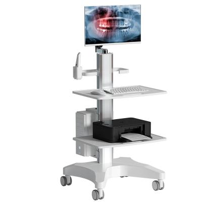 China Wholesale Price Contemporary Aluminum Hospital Furniture Medical Cart with Oral Scanner Computer Laptop and 2 Tray for Hospital for sale