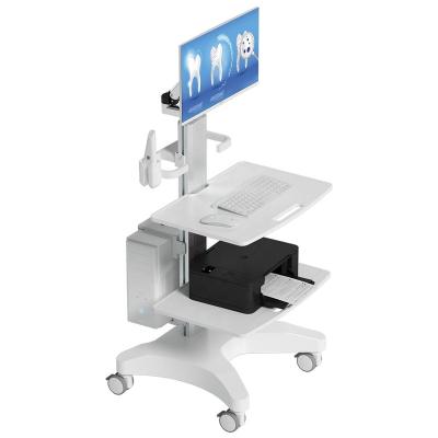 China Wholesale Price New Design ABS Plastic Aluminum Contemporary Hospital Furniture Medical Trolley with Oral Scanner Computer Laptop and 2 Tray for sale