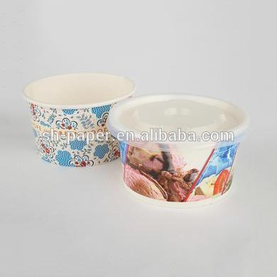 China Recyclable Custom Double PE Paper Ice Cream Cups With Lid Spoon for sale