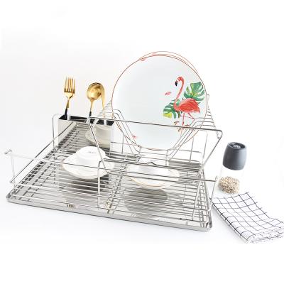 China Hot Sale Sustainable Kitchen 2 Tier Metal Stainless Steel Dish Rack Dish Rack Cup Dish Organizer Utensil Storage Storage Drying Rack for sale