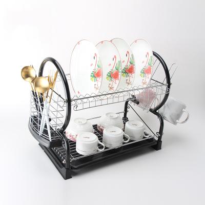 China Customized Professional Adjustable Dish Rack Viable Iron Wire 2 Tiers Metal Sink Drying Rack Kitchen Storage Dish Rack for sale