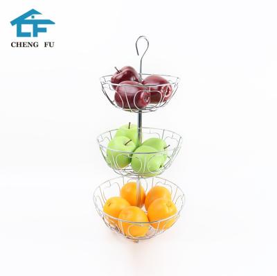 China Customized Viable Professional Metal Stainless Steel Wire 3 Tier Fruit Basket Rack Storage for sale