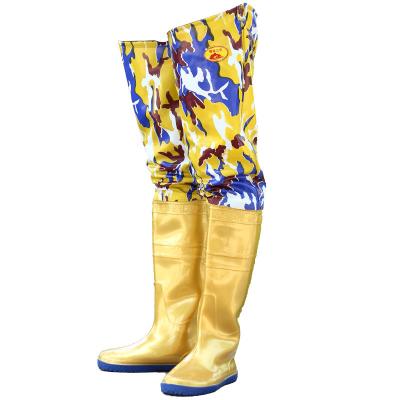 China Fashion Trend Camouflage Yellow Anti Slip PVC Boots Long Wearable Rubber Wellies Raining For Agriculture for sale