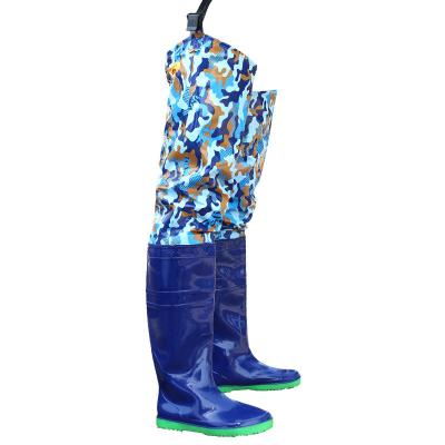 China Fashion Trend Camouflage Blue Anti Slip PVC Boots Long Wearable Rubber Wellies Raining For Agriculture for sale