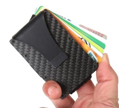 China 2018 fashion style top hot sale MEN'S black carbon fiber card holder men's aluminum rfid minimalist wallet with silver clasp for sale