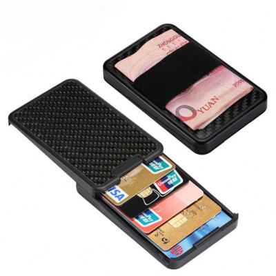 China Fashion Credit Card Slider Holder With Elastic Band Money Cash Clip For RFID Wallet Carbon Fiber Business Card Holder Case for sale