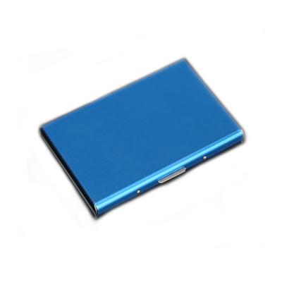 China Clear and Stylish RFID Blocking Anti Degaussing Blue Business Bank Card Case Stainless Steel Card Holder Wallet for sale