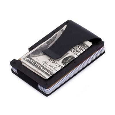 China Slim RFID Blocking Slim Front Pocket Minimalist Aluminum Wallet Money Clip Metal Red Credit Card Holder for sale