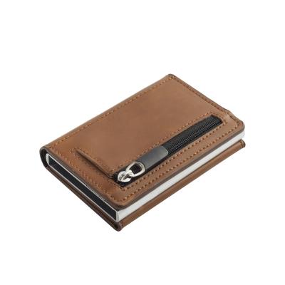 China Fashion RFID Blocking Automatic Credit Card Holder Aluminum Wallet With Zipper Coin Pocket Wallet for sale