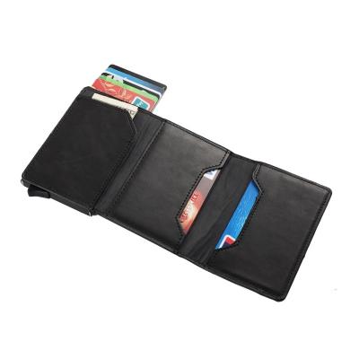 China Fashion RFID Blocking Slim Metal Men's PU Leather Wallet Custom Case ID Leather Card Holder for sale