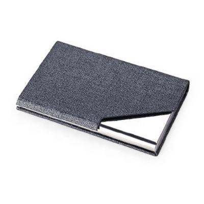 China Gray Portable PU Stainless Steel Slim Clear Stylish Dark Leather Business Name Card Holder with ID Card Holder Case for sale