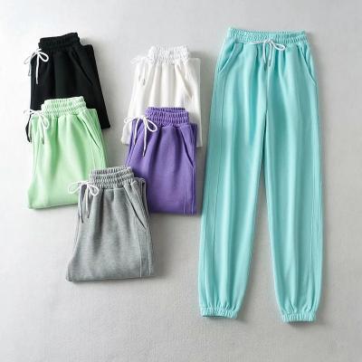 China Fashion Latest Solid Color Breathable Loose Drawstring Straight Sports Pants Ladies Casual Pants for sale