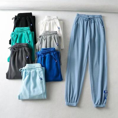 China Customized Breathable Terry Loose Waist Plain Pants Sports Jogging Pants for sale