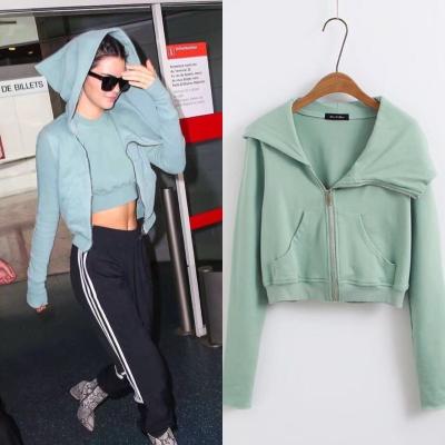 China News Anti-Wrinkle Sweater Ladies Hoodie Casual Solid Color Zipper Cotton Loose Hoodie for sale