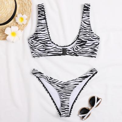 China Antibacterial Wholesale Cheap Swimwear Tie Up Sexy Hot Zebra Mini Bikini Fabric Shiny Front Cut Swimwear for sale