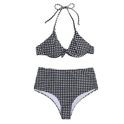 China Wholesale Cheap Plaid Halter Bikini Neck Swimwear Gingham Strappy Swimwear Antibacterial for sale