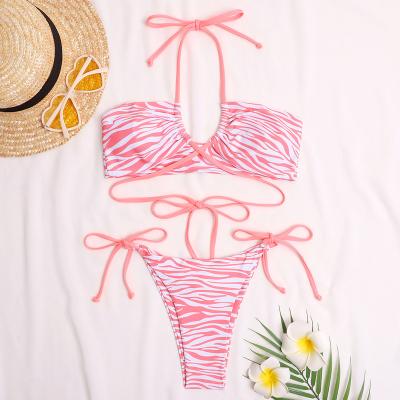 China Zebra Pattern String Bikini Bottom Antibacterial Antibacterial Bikini Halter Swimwear String Swimwear Women for sale