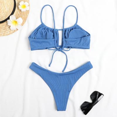 China Antibacterial Factory Wholesale Swimwear String Bikini Solid Colors Bikinis Woman Padded Swimwear for sale